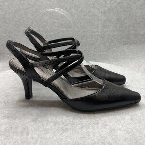 Naturalizer Kaiser Black Strappy Heels Pointed Toe Low Heel Size 8.5M